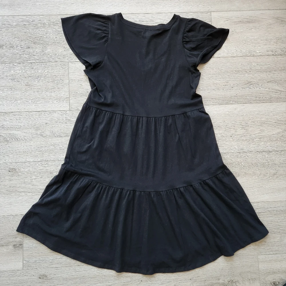 J. Crew Black Tiered Flutter Short Sleeve Dress Womens Xs Nwt
